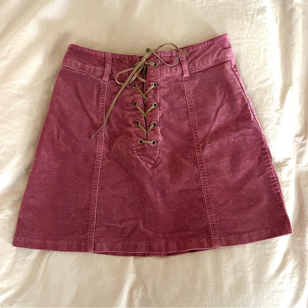Forever 21 Burgundy Lace Up Mini Skirt